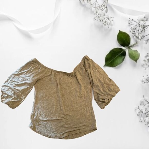 Grey Medium Free People Off The Shoulder Crop Longsleeve With Bell Sleeve - Picture 4 of 4